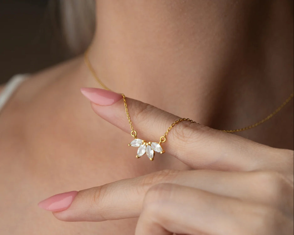 Marquise Cut Zircon Four Stone Necklace