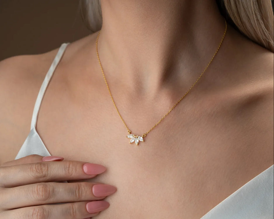 Marquise Cut Zircon Four Stone Necklace