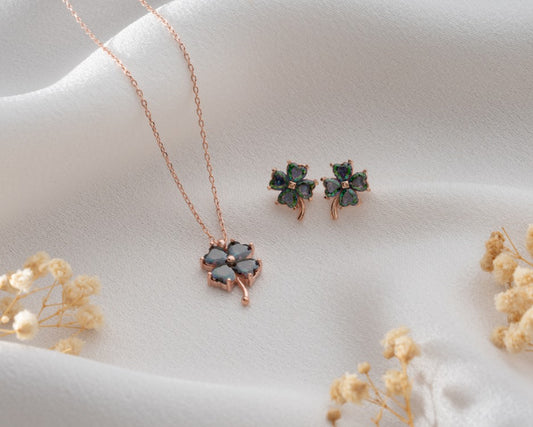 Birthstone Clover Necklace & Stud Earrings Set