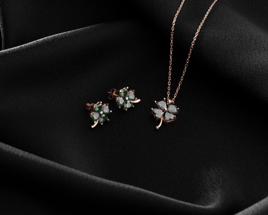 Birthstone Clover Necklace & Stud Earrings Set
