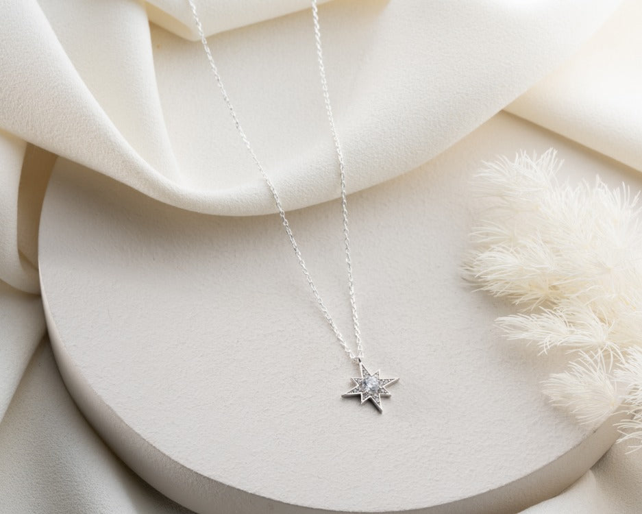 The North Star Necklace with White Zircon