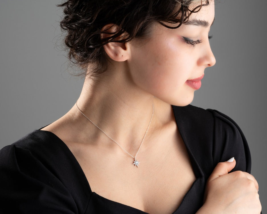 The North Star Necklace with White Zircon